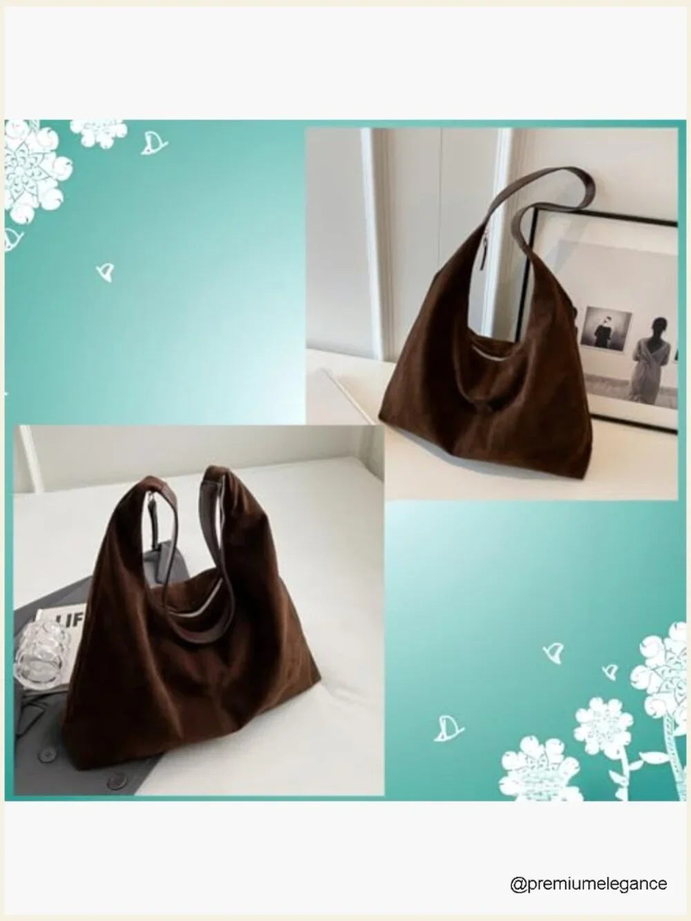 Large Slouchy Hobo Shoulder Purse Tote Bag for Women Suede
